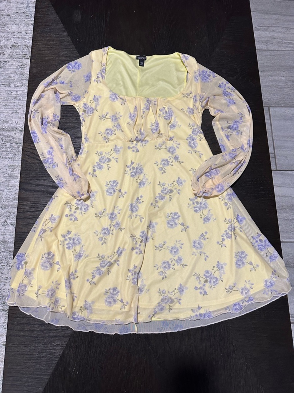 Boohoo Pale Yellow Dress with Black Label Detail